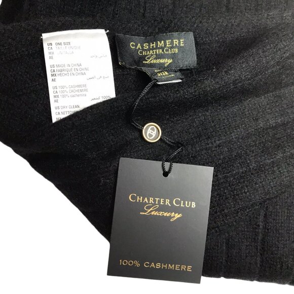 New NWT Charter Club 100% CASHMERE Black Scarf, Ribbed, Warm, Luxury Great Gift - Picture 7 of 8